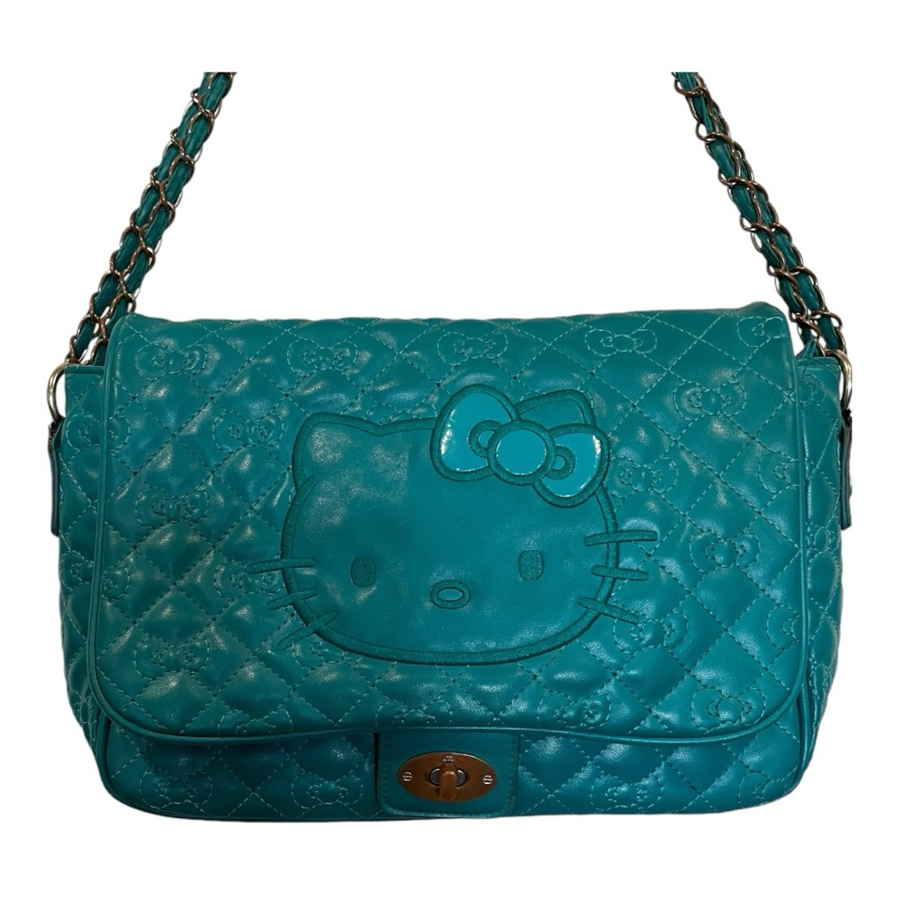 Sanrio Hello Kitty vintage green quilted crossbody bag with silver chain strap